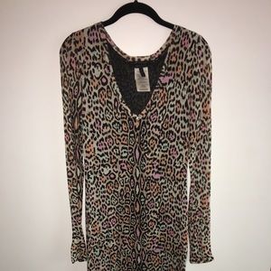 BCBG Multi-Color Leopard Long Sleeve Midi Dress